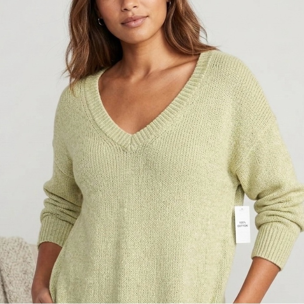 100% Cotton V-Neck Sweater Tunic Length